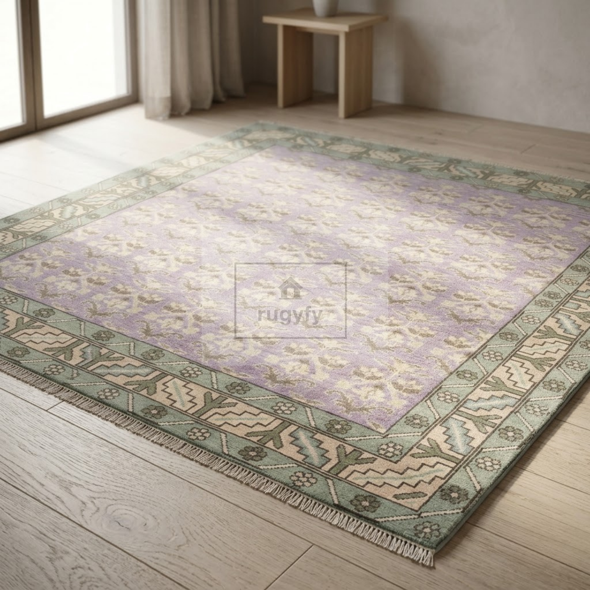 Lavender & Sage Oushak Area Rug | 8x10 9x12 ft Hand-Knotted New Zealand Wool | Lilac Floral Turkish Rug