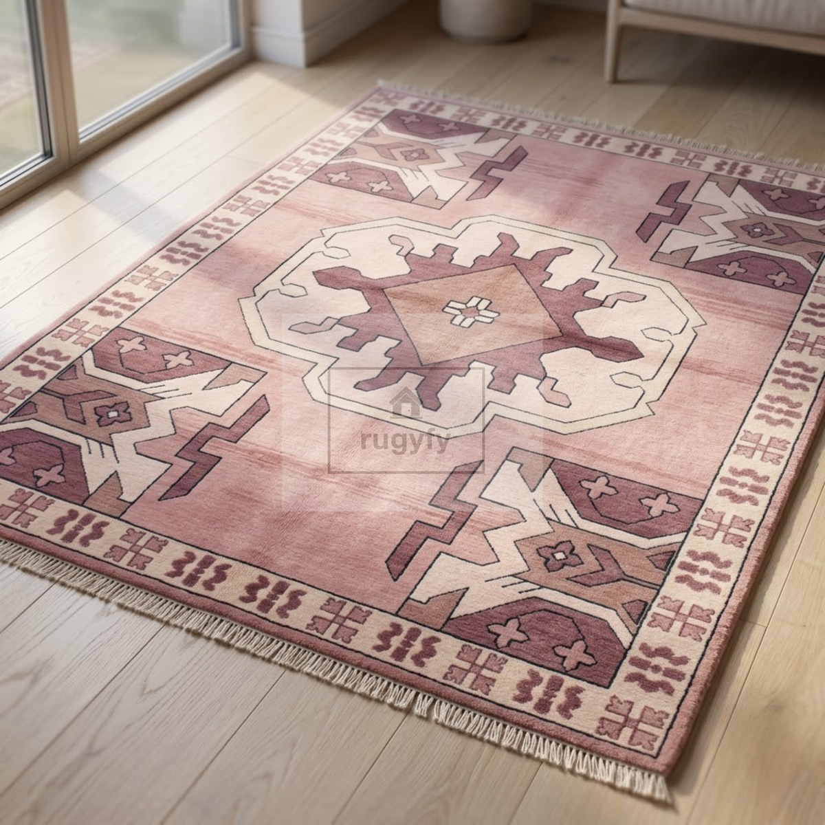 Blush Pink & Mauve Vintage Oushak Area Rug | 9x12 10x14 ft Hand-Knotted Wool | Living Room Dining Room