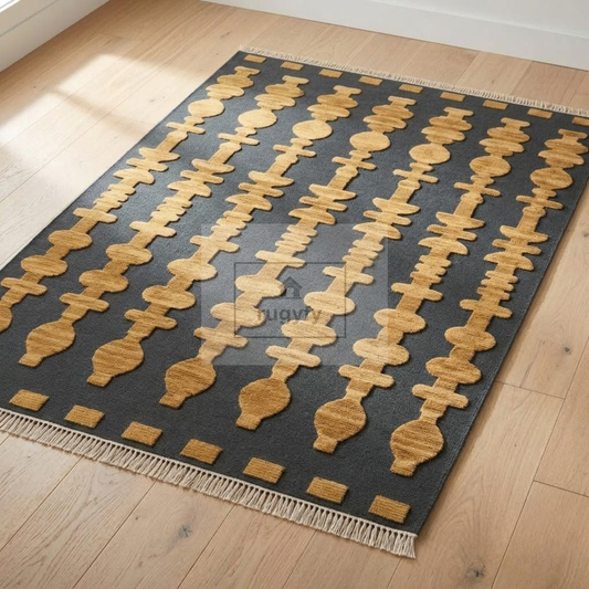 Charcoal & Gold Vintage Oushak Area Rug | 9x12 10x14 ft Hand-Knotted Wool | Living Room Dining Room