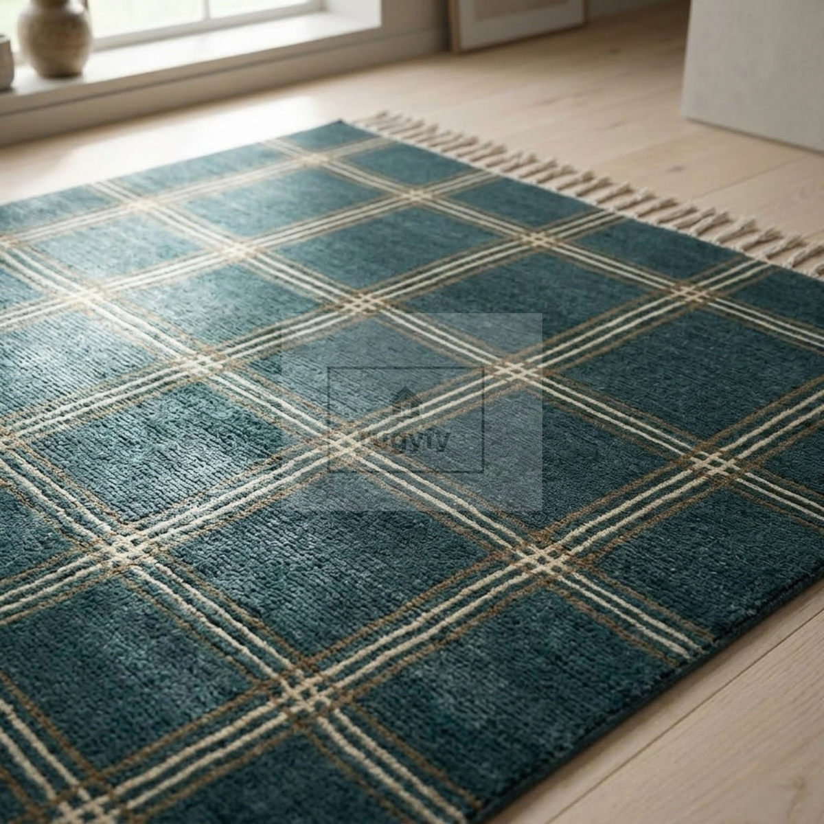Teal & Cream Vintage Oushak Area Rug | 9x12 10x14 ft Hand-Knotted Wool | Living Room Dining Room