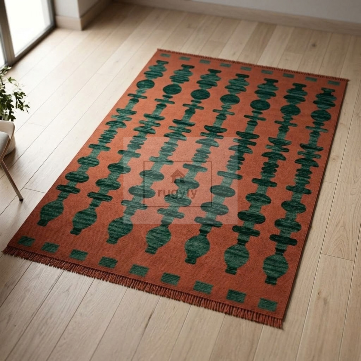 Red & Ivory Oushak Wool Rug | 6x9 8x10 ft Hand-Knotted | Bedroom Living Room Area Rug