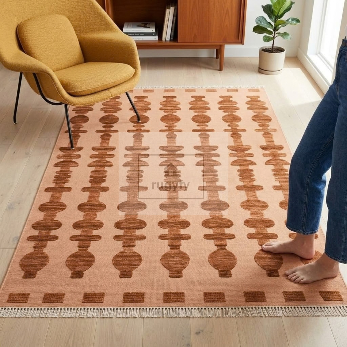 Peach & Brown Turkish Oushak Rug | 5x8 8x10 ft Hand-Knotted Wool | Living Room Bedroom Rug