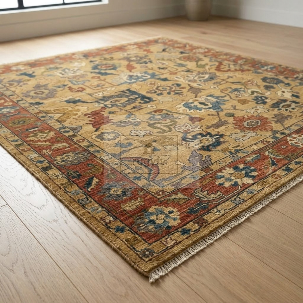 Gold & Brick Red Turkish Oushak Rug | 5x8 8x10 ft Hand-Knotted New Zealand Wool | Living Room Bedroom Rug