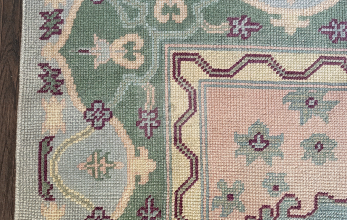 Grey & Mauve Oushak Rug | 9x12 & 10x14 ft | Hand-Knotted Wool Medallion | Living Room & Dining Room