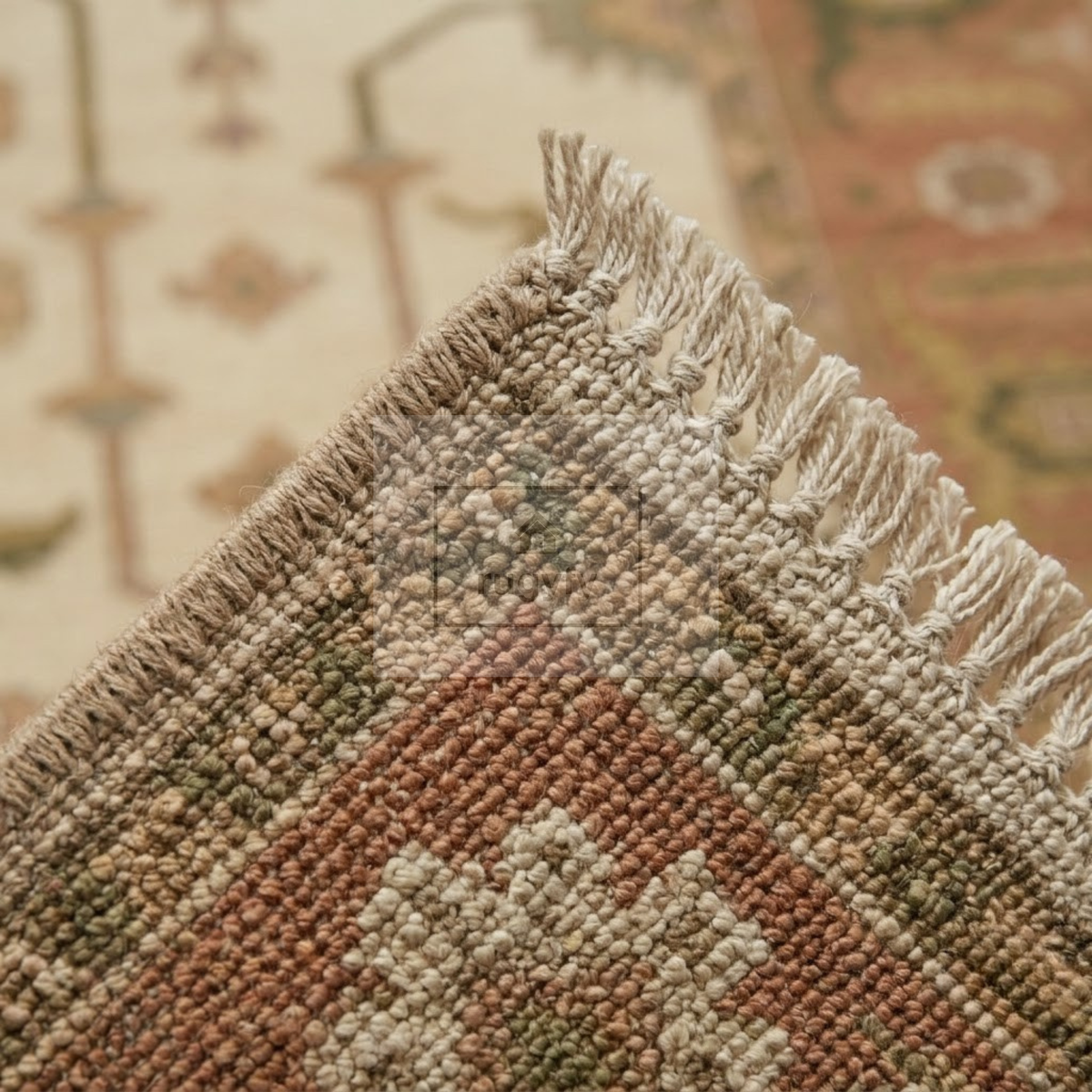 Ivory & Blush Pink Sultanabad Oushak Rug | Hand-Knotted Wool 8x10 9x12 | Olive Green Palmette Area Rug