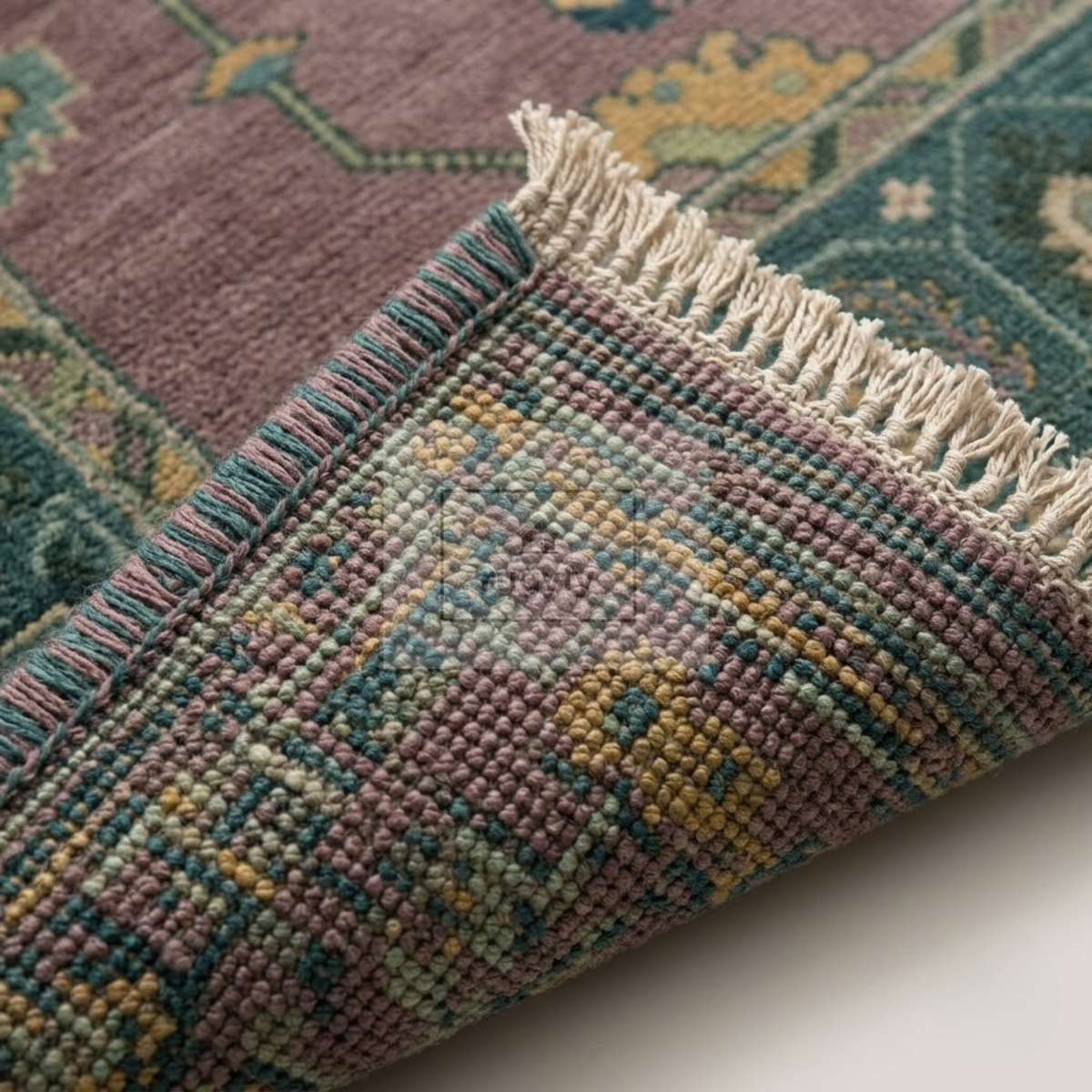 Dusty Mauve & Teal Green Sultanabad Oushak Rug | Hand-Knotted Wool 8x10 9x12 | Plum Rose Dining Room Rug