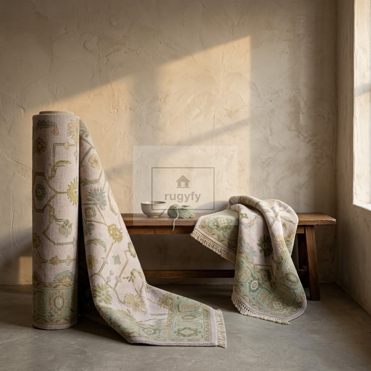 Lavender & Sage Green Sultanabad Oushak Rug | Hand-Knotted Wool 8x10 9x12 | Lilac Pastel Area Rug