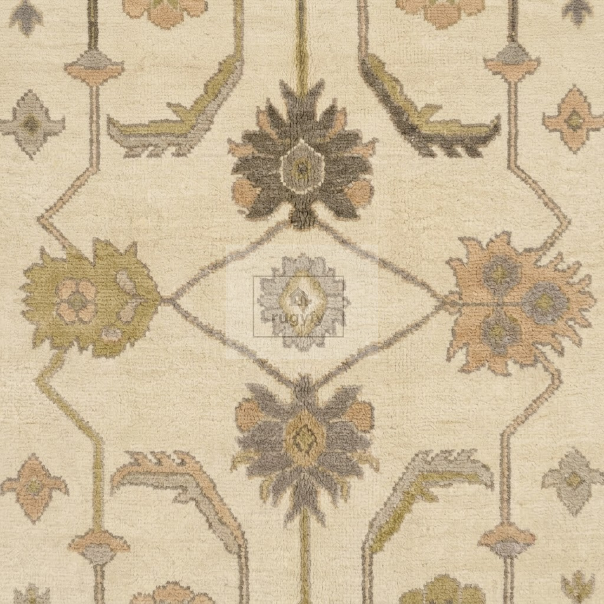 Cream & Soft Taupe Sultanabad Oushak Rug | Hand-Knotted Wool 8x10 9x12 | Muted Neutral Palmette Rug