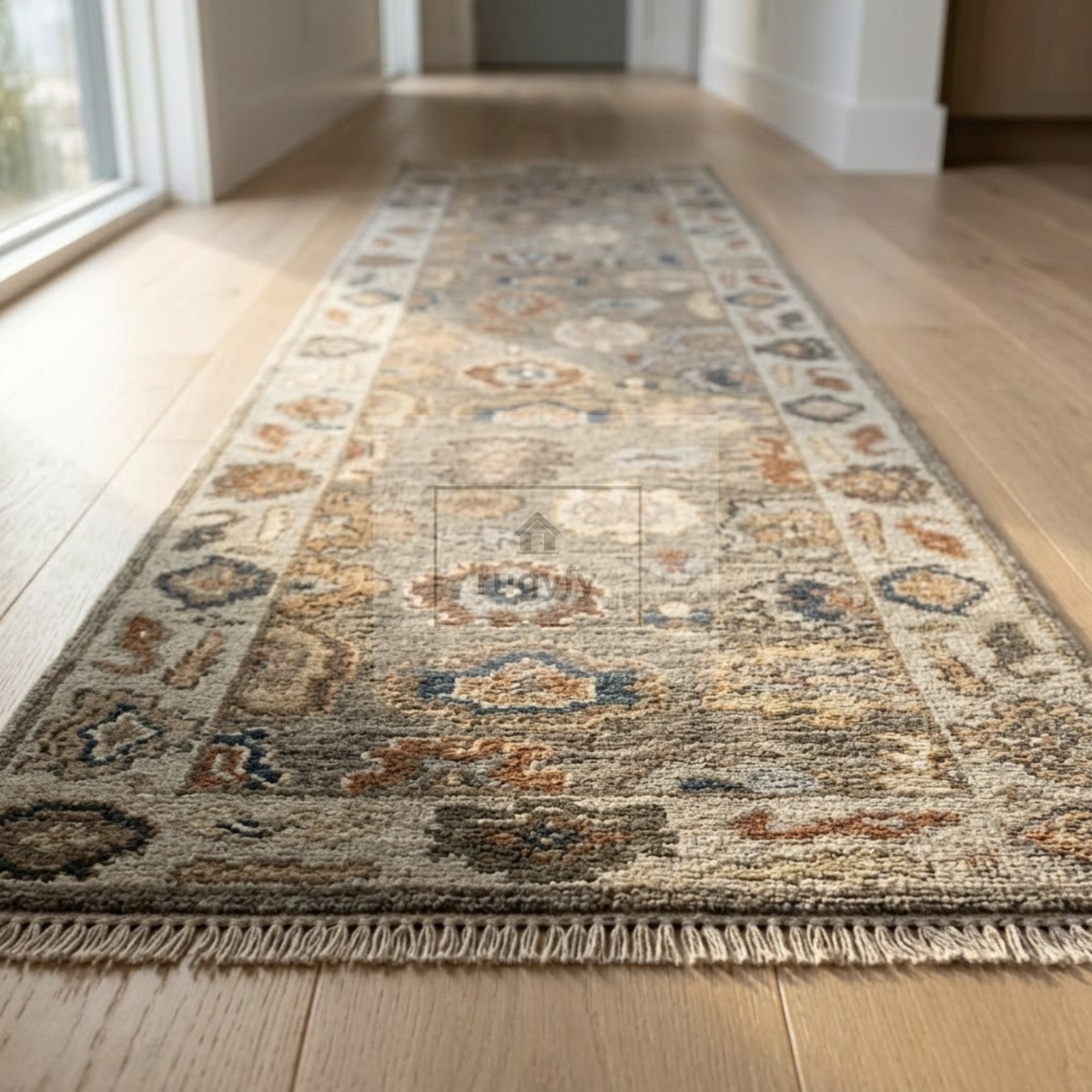 Silver & Ivory Oushak Rug | 2x8 & 2.5x10 ft | Hand-Knotted Wool Floral | Living Room & Bedroom