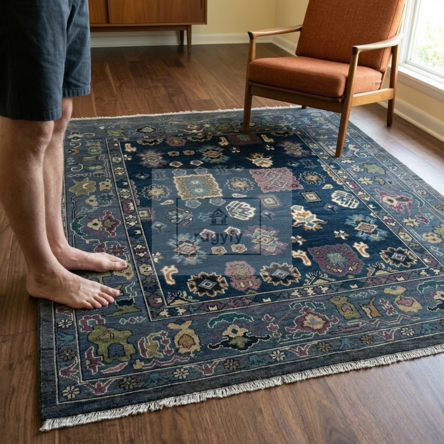 Custom Navy Oushak Hand-Knotted Wool Rug for Interior Designers | Midnight Indigo Anatolian Design, Trade & Contract Sizes