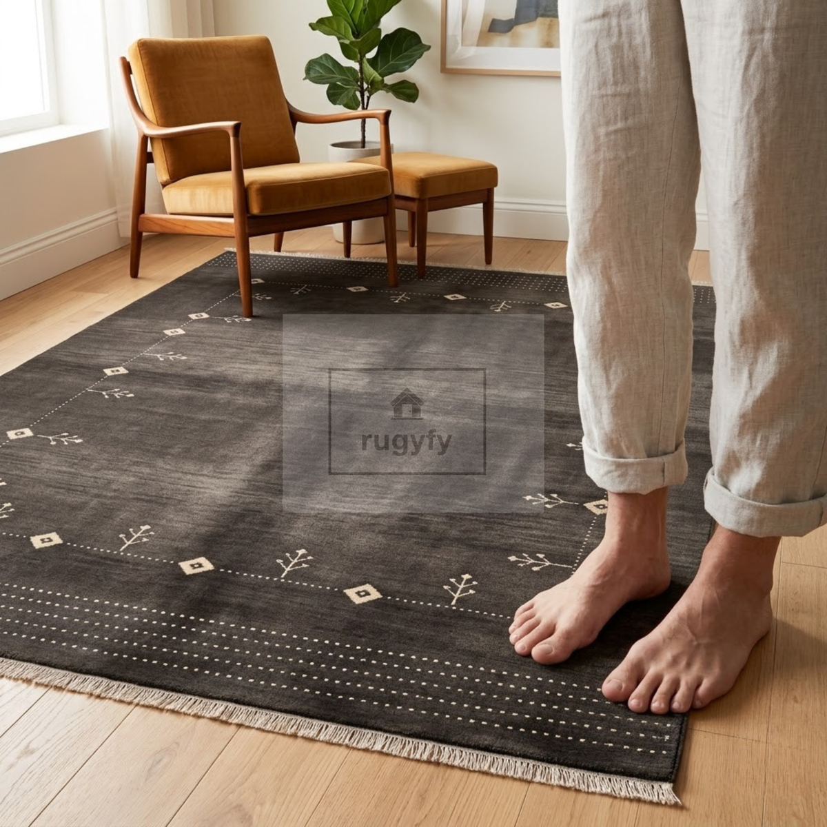 Charcoal & Ivory Turkish Oushak Area Rug | 8x10 9x12 ft Hand-Knotted New Zealand Wool | Living Room Rug
