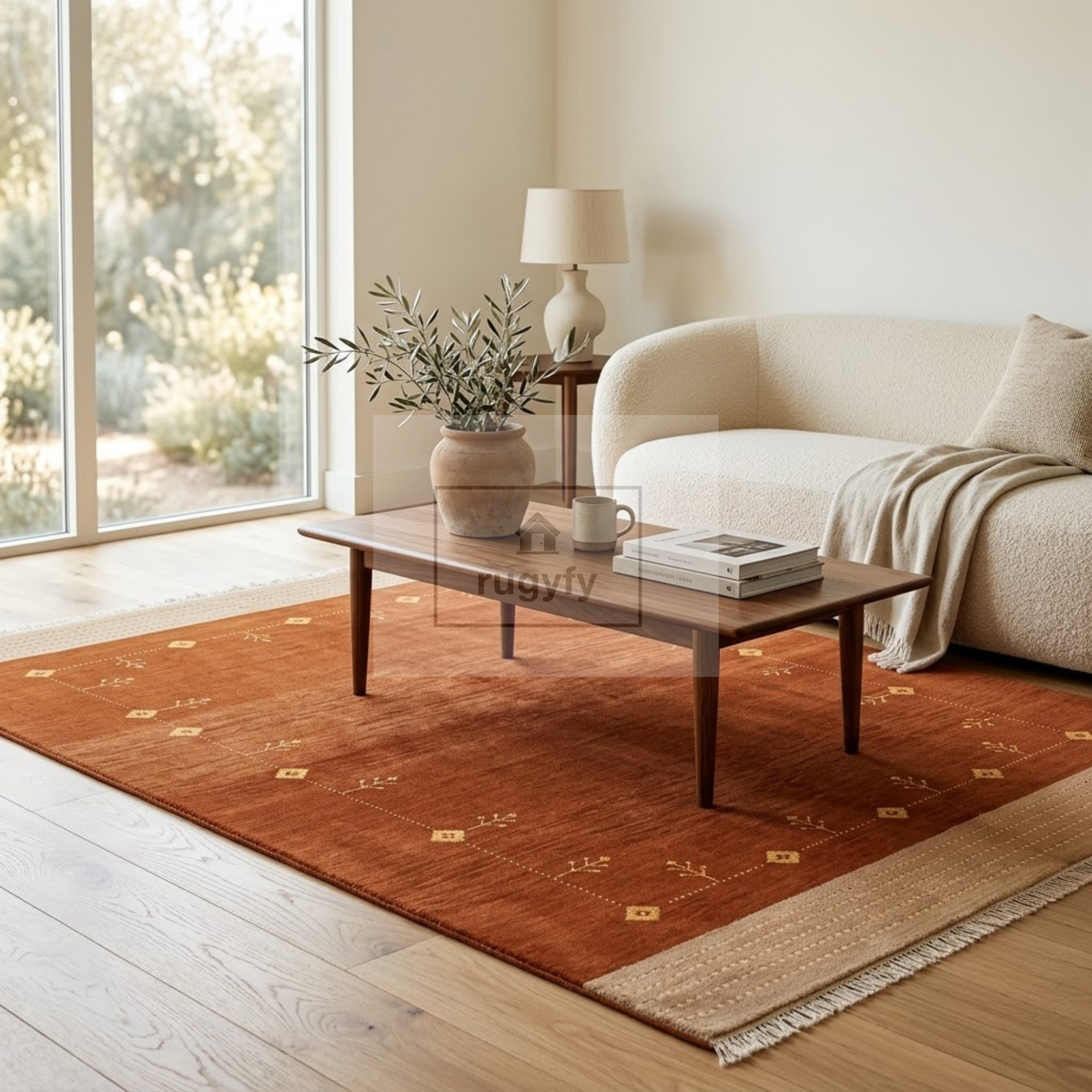 Burnt Orange & Beige Oushak Wool Rug | 6x9 8x10 ft Hand-Knotted | Bedroom Living Room Area Rug