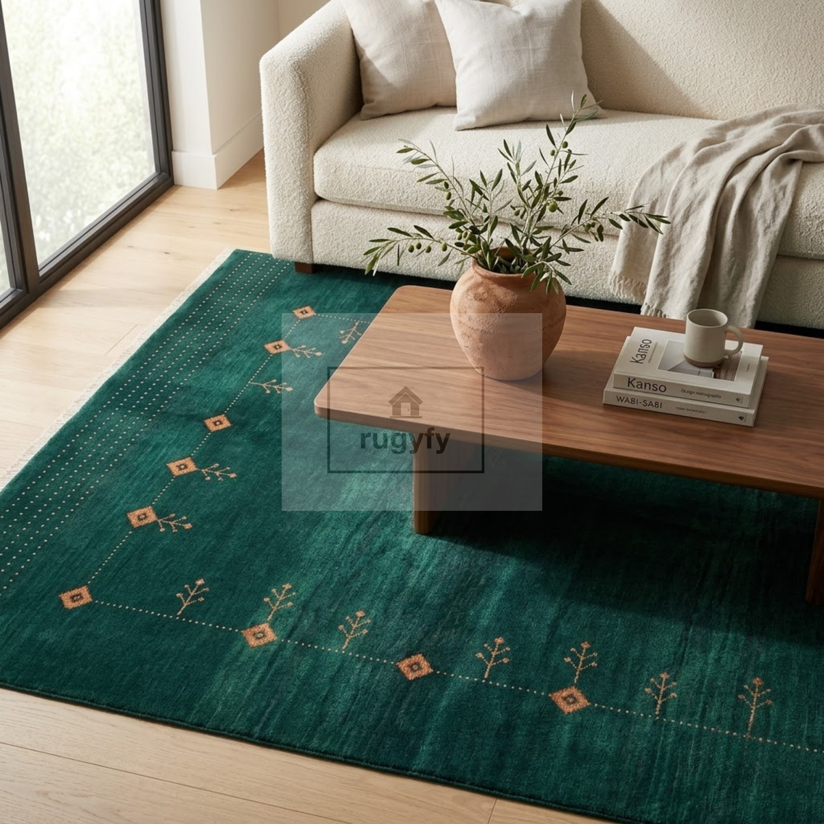 Emerald Green & Copper Vintage Oushak Area Rug | 9x12 10x14 ft Hand-Knotted Wool | Living Room Dining Room