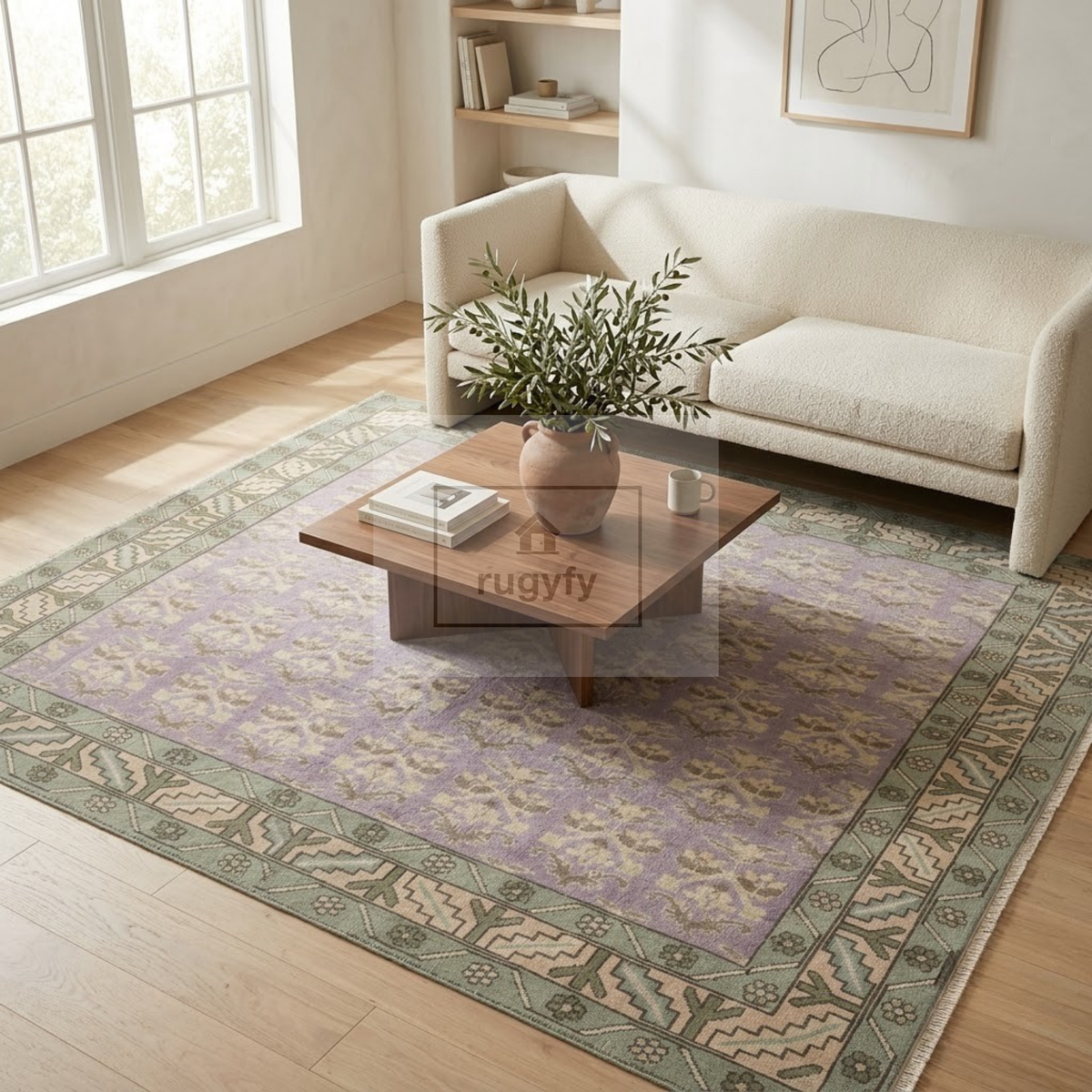 Lavender & Sage Oushak Area Rug | 8x10 9x12 ft Hand-Knotted New Zealand Wool | Lilac Floral Turkish Rug