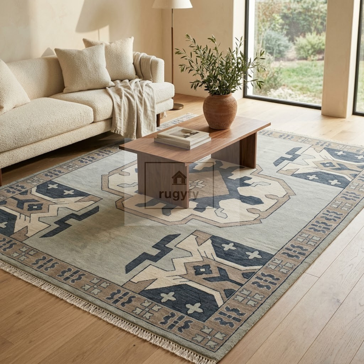 Silver & Charcoal Turkish Oushak Rug | 5x8 8x10 ft Hand-Knotted Wool | Living Room Bedroom Rug