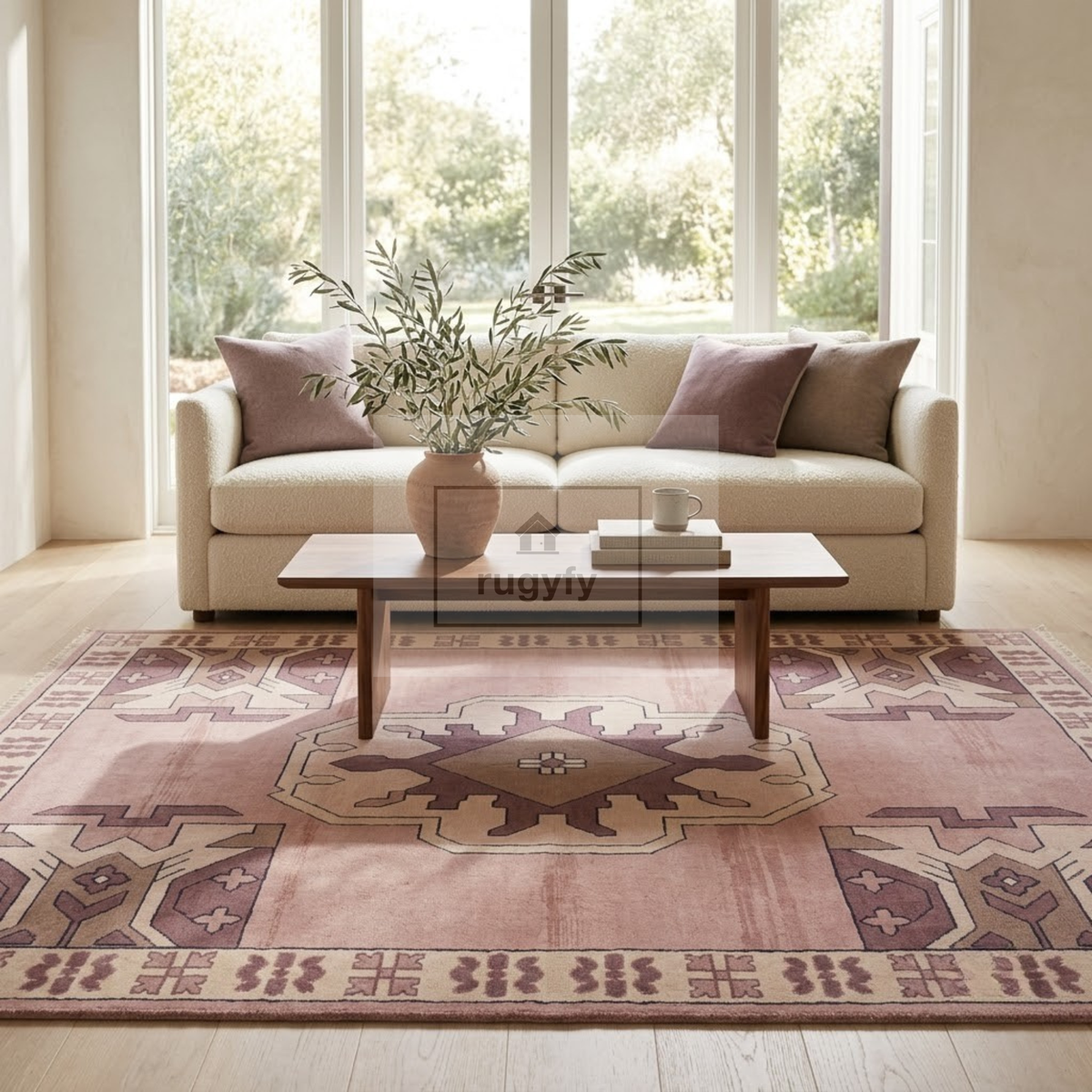 Blush Pink & Mauve Vintage Oushak Area Rug | 9x12 10x14 ft Hand-Knotted Wool | Living Room Dining Room