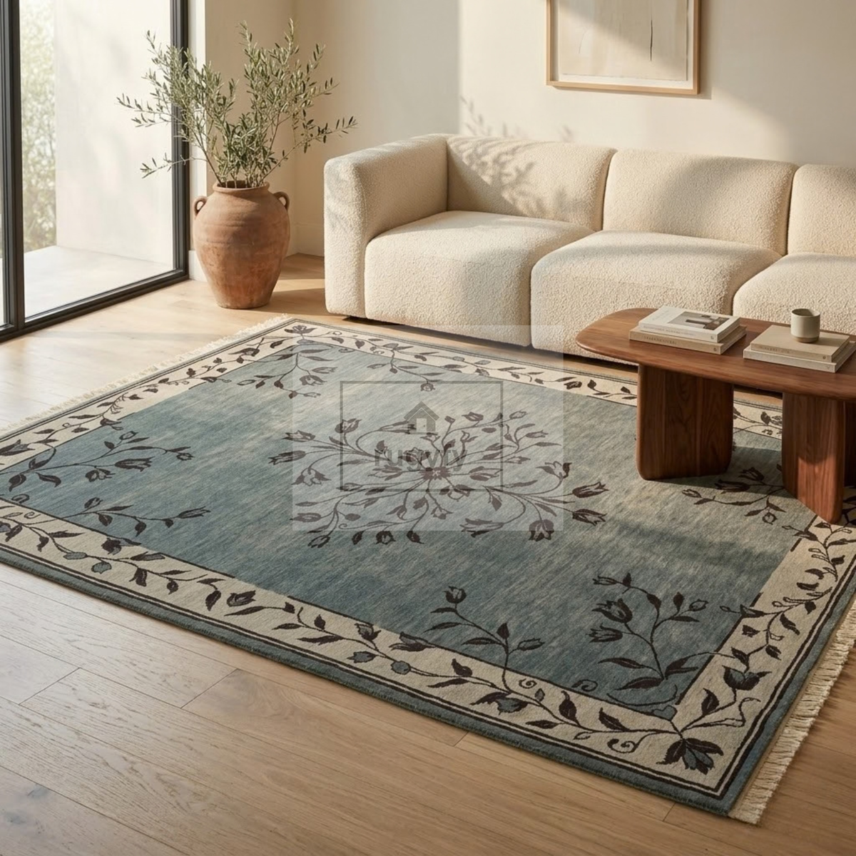 Grey & Ivory Oushak Wool Rug | 6x9 8x10 ft Hand-Knotted | Bedroom Living Room Area Rug