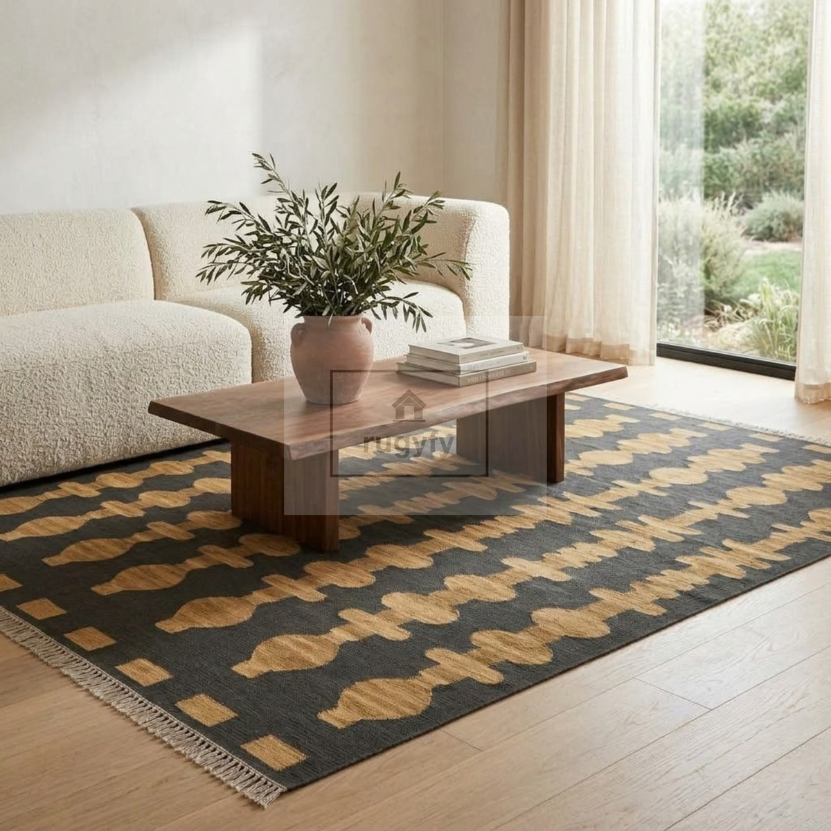 Charcoal & Gold Vintage Oushak Area Rug | 9x12 10x14 ft Hand-Knotted Wool | Living Room Dining Room