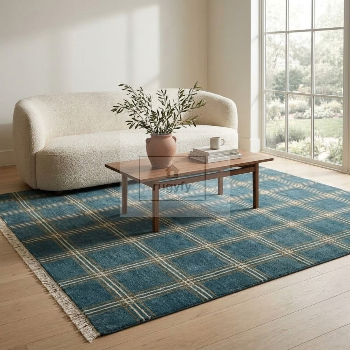 Teal & Cream Vintage Oushak Area Rug | 9x12 10x14 ft Hand-Knotted Wool | Living Room Dining Room