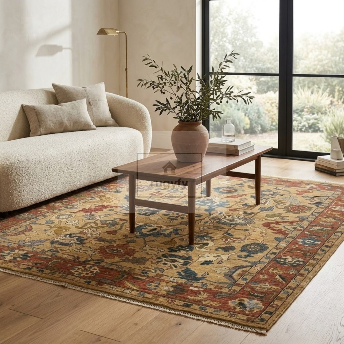 Gold & Brick Red Turkish Oushak Rug | 5x8 8x10 ft Hand-Knotted New Zealand Wool | Living Room Bedroom Rug