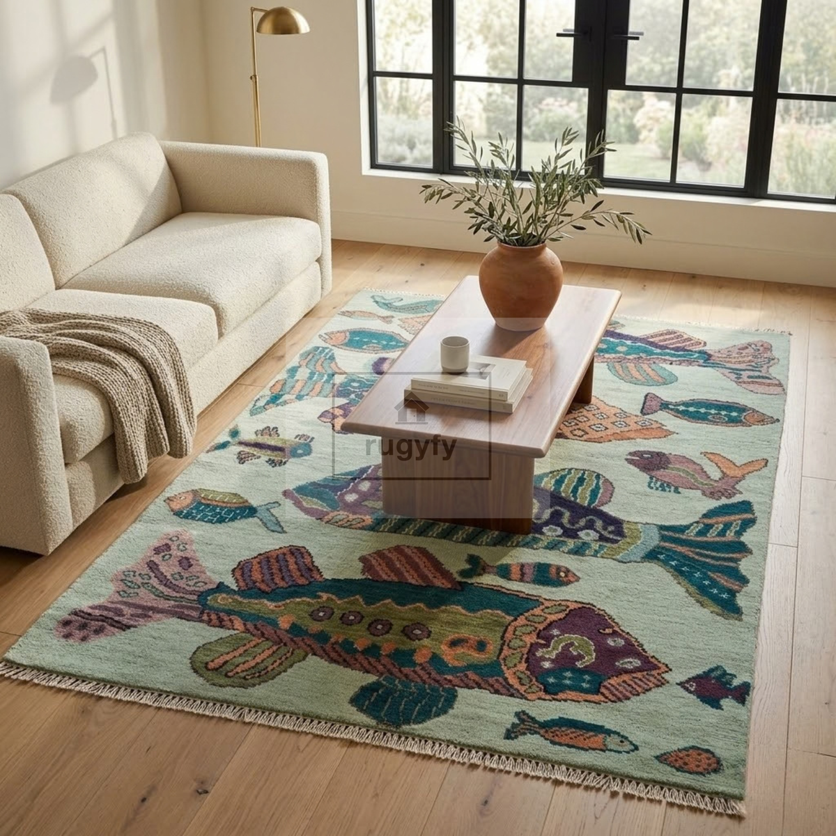 Mint Green & Teal Vintage Oushak Area Rug | 9x12 10x14 ft Hand-Knotted Wool | Living Room Dining Room