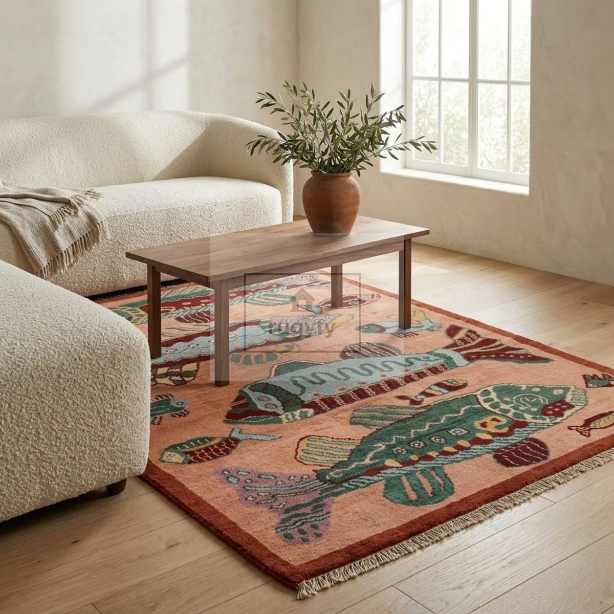 Peach & Rust Red Oushak Wool Rug | 6x9 8x10 ft Hand-Knotted | Bedroom Living Room Area Rug