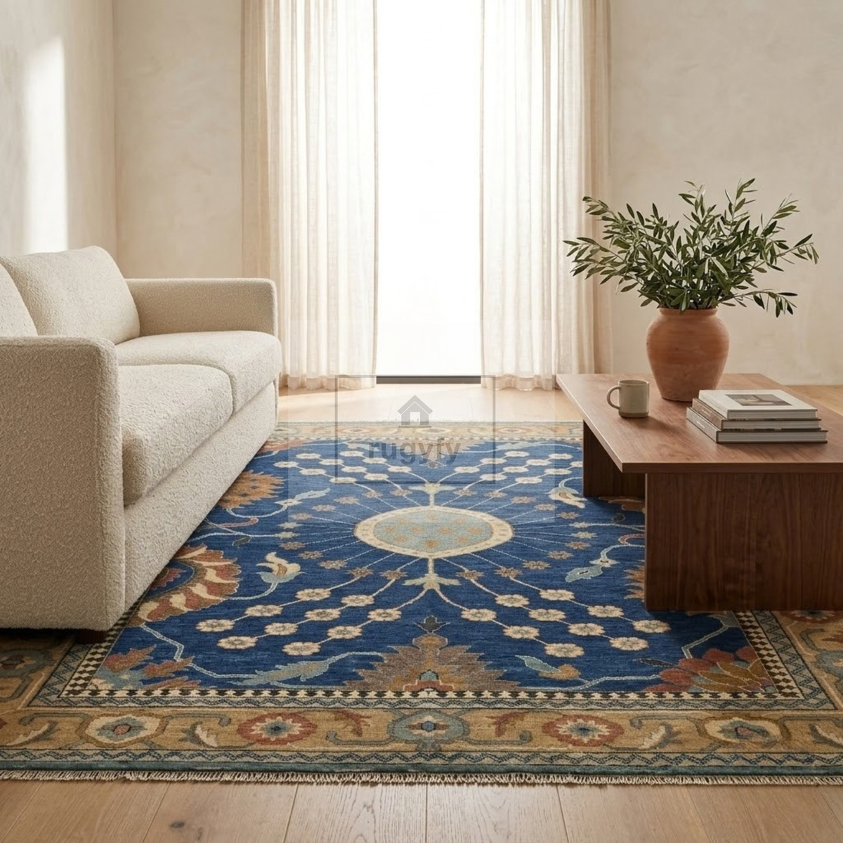Dark Brown & Multicolor Oushak Wool Rug | 6x9 8x10 ft Hand-Knotted | Bedroom Living Room Area Rug