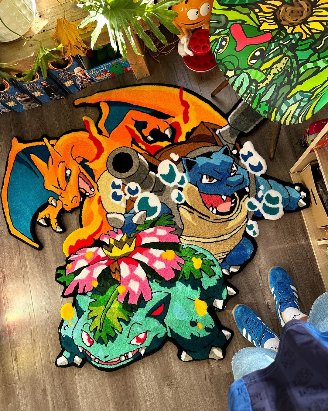 Handmade Charizard, Blastosie , Venusaur Custom Wool rug , Pokemon Hand-Tufted Rug for Bedroom