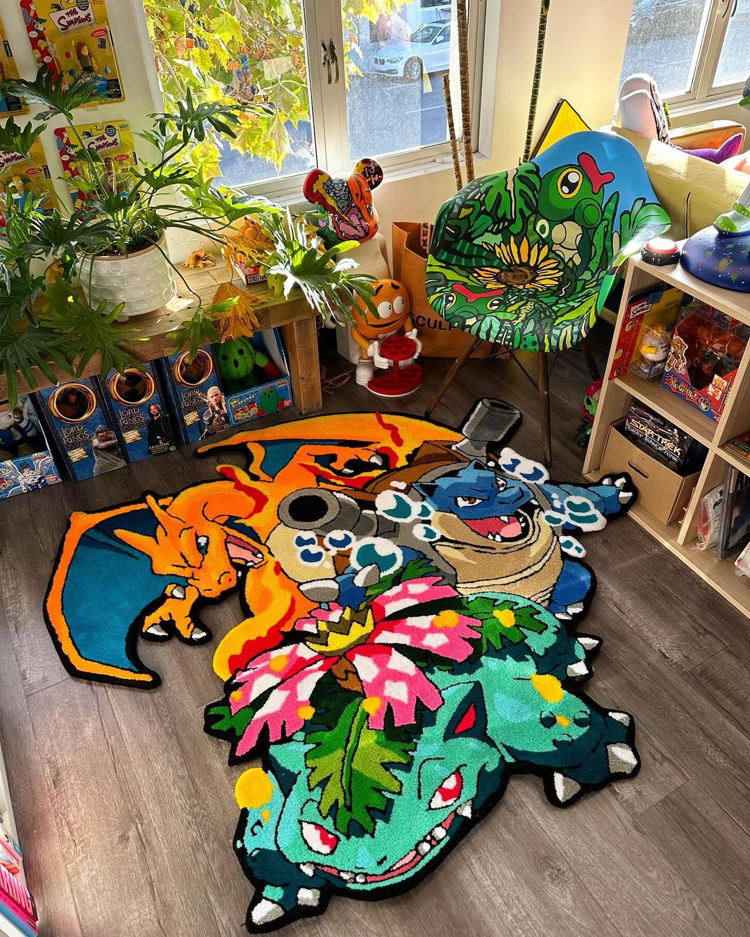 Handmade Charizard, Blastosie , Venusaur Custom Wool rug , Pokemon Hand-Tufted Rug for Bedroom