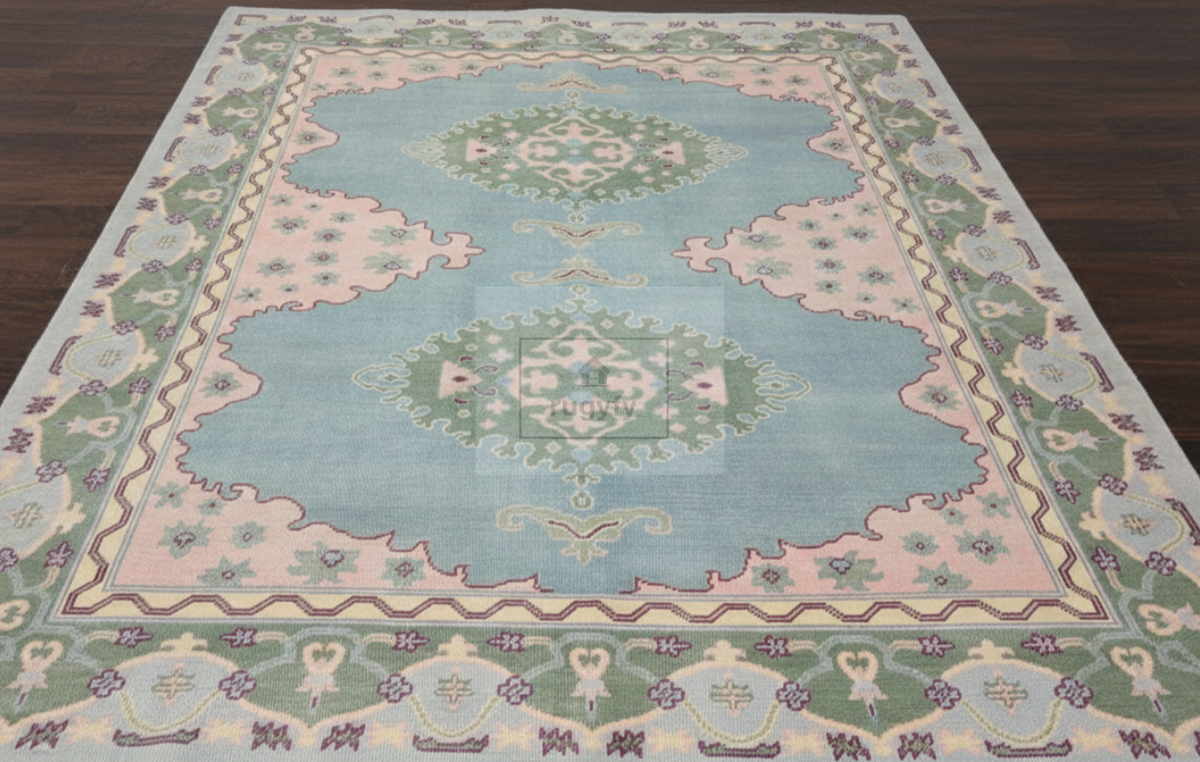 Grey & Mauve Oushak Rug | 9x12 & 10x14 ft | Hand-Knotted Wool Medallion | Living Room & Dining Room