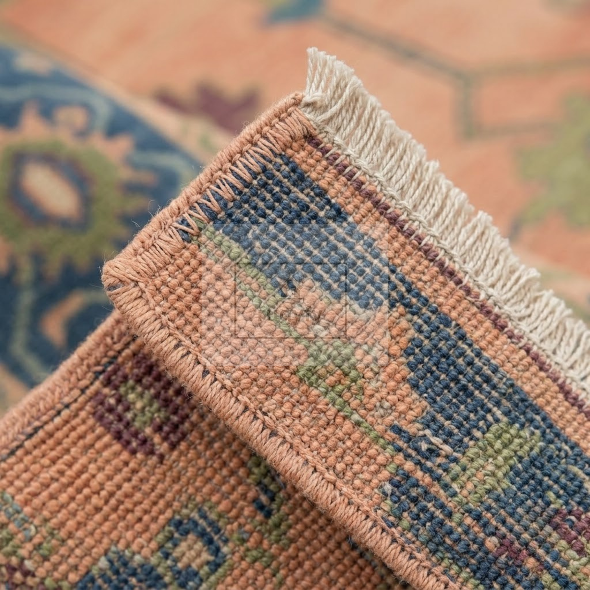 Coral & Navy Blue Sultanabad Oushak Rug | Hand-Knotted Wool 8x10 9x12 | Terracotta Palmette Area Rug