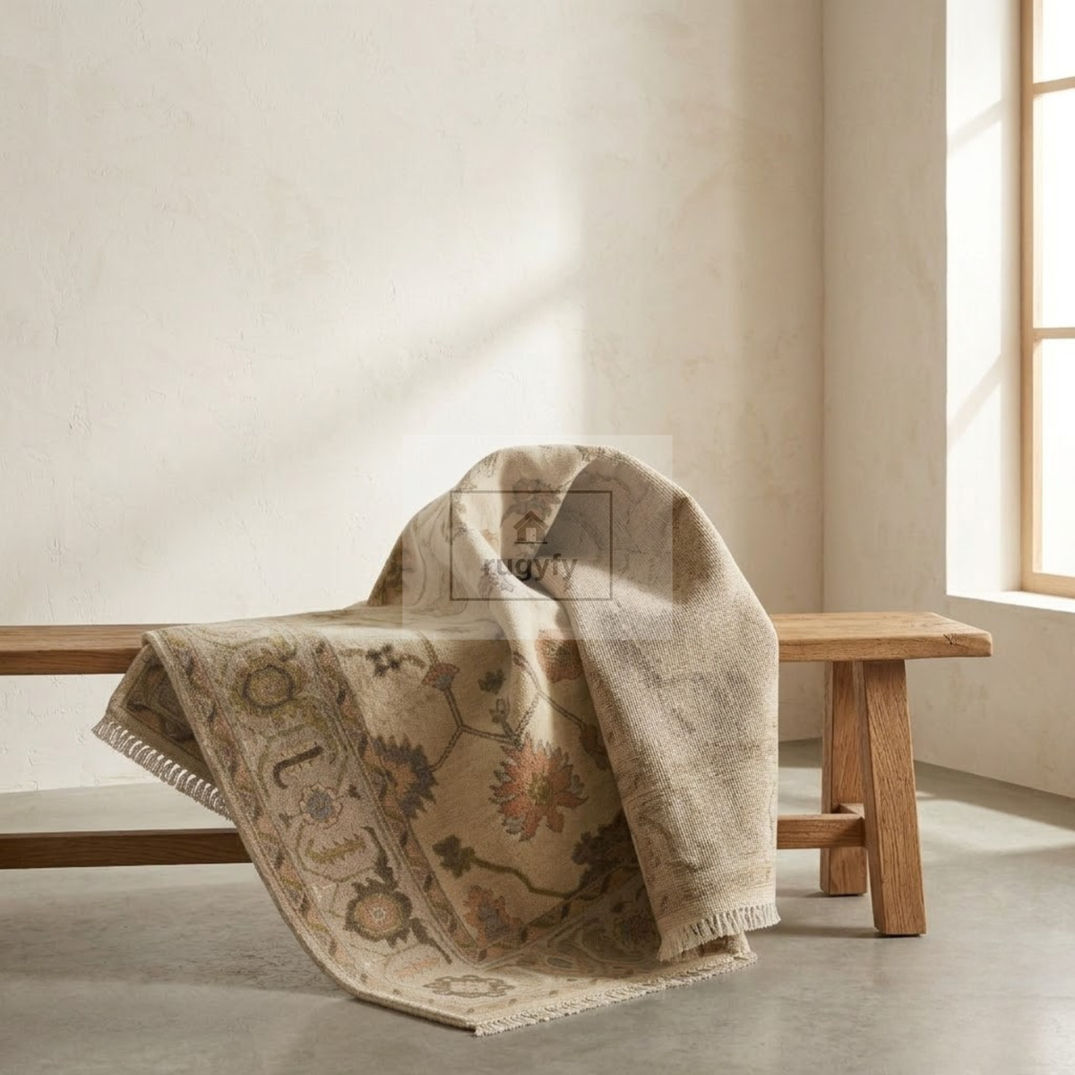 Cream & Soft Taupe Sultanabad Oushak Rug | Hand-Knotted Wool 8x10 9x12 | Muted Neutral Palmette Rug
