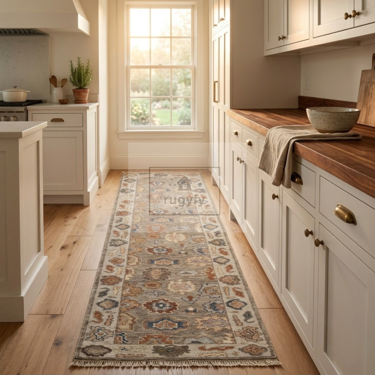 Silver & Ivory Oushak Rug | 2x8 & 2.5x10 ft | Hand-Knotted Wool Floral | Living Room & Bedroom