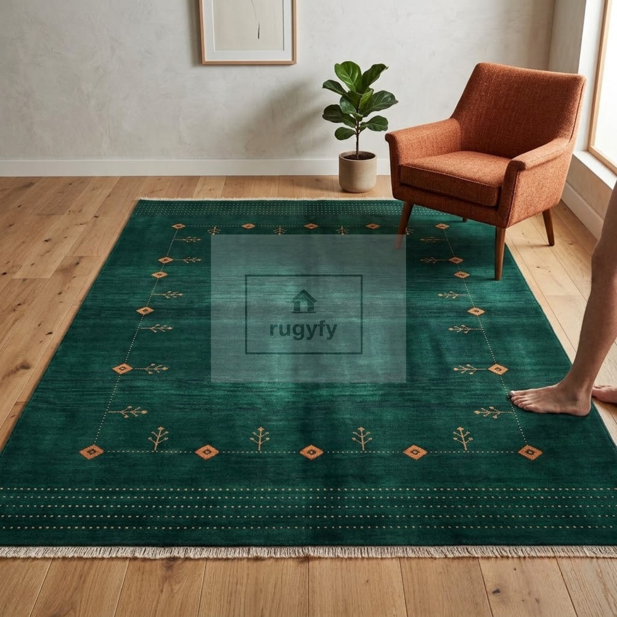 Emerald Green & Copper Vintage Oushak Area Rug | 9x12 10x14 ft Hand-Knotted Wool | Living Room Dining Room