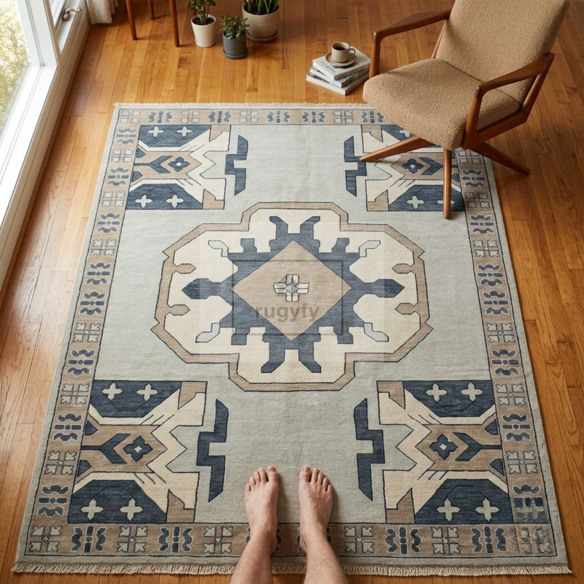 Silver & Charcoal Turkish Oushak Rug | 5x8 8x10 ft Hand-Knotted Wool | Living Room Bedroom Rug
