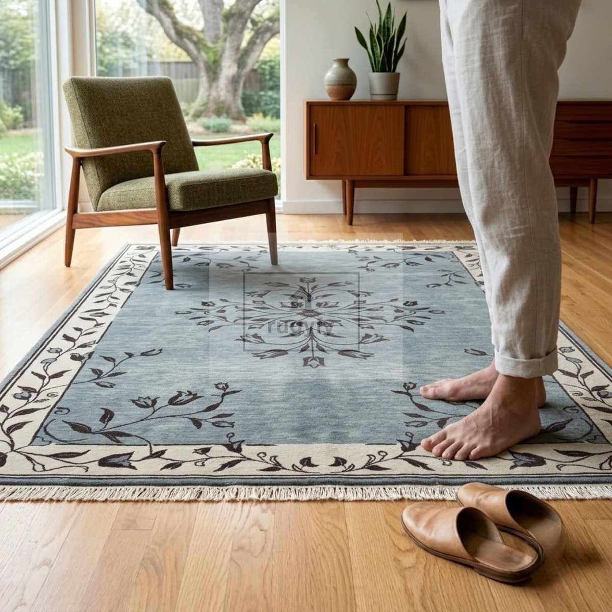 Grey & Ivory Oushak Wool Rug | 6x9 8x10 ft Hand-Knotted | Bedroom Living Room Area Rug