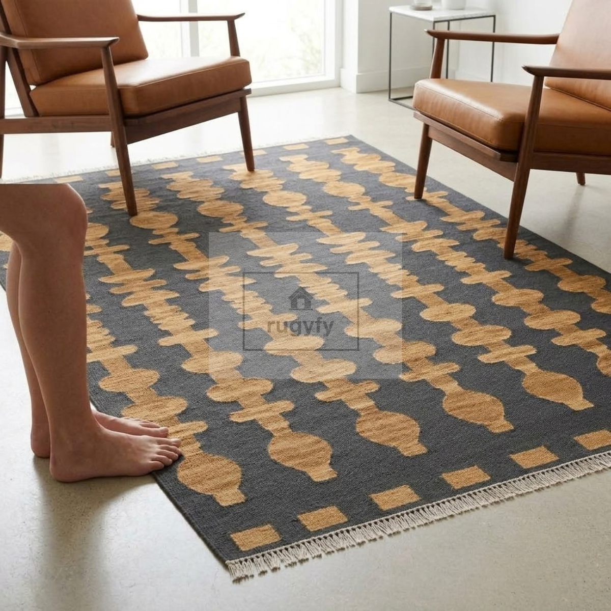 Charcoal & Gold Vintage Oushak Area Rug | 9x12 10x14 ft Hand-Knotted Wool | Living Room Dining Room