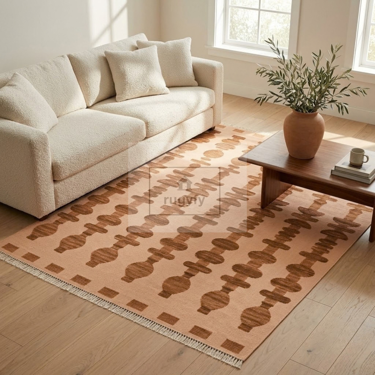 Peach & Brown Turkish Oushak Rug | 5x8 8x10 ft Hand-Knotted Wool | Living Room Bedroom Rug