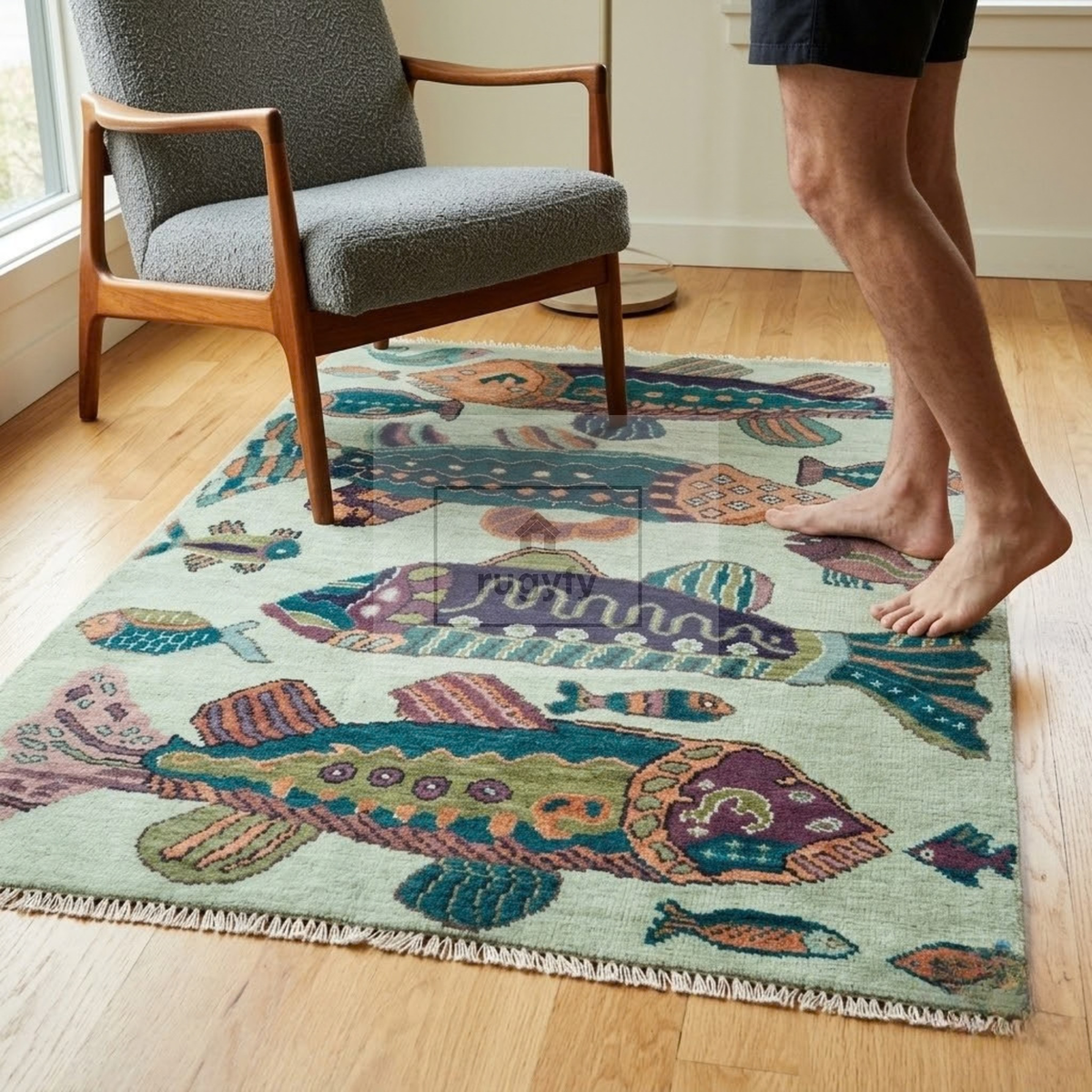 Mint Green & Teal Vintage Oushak Area Rug | 9x12 10x14 ft Hand-Knotted Wool | Living Room Dining Room