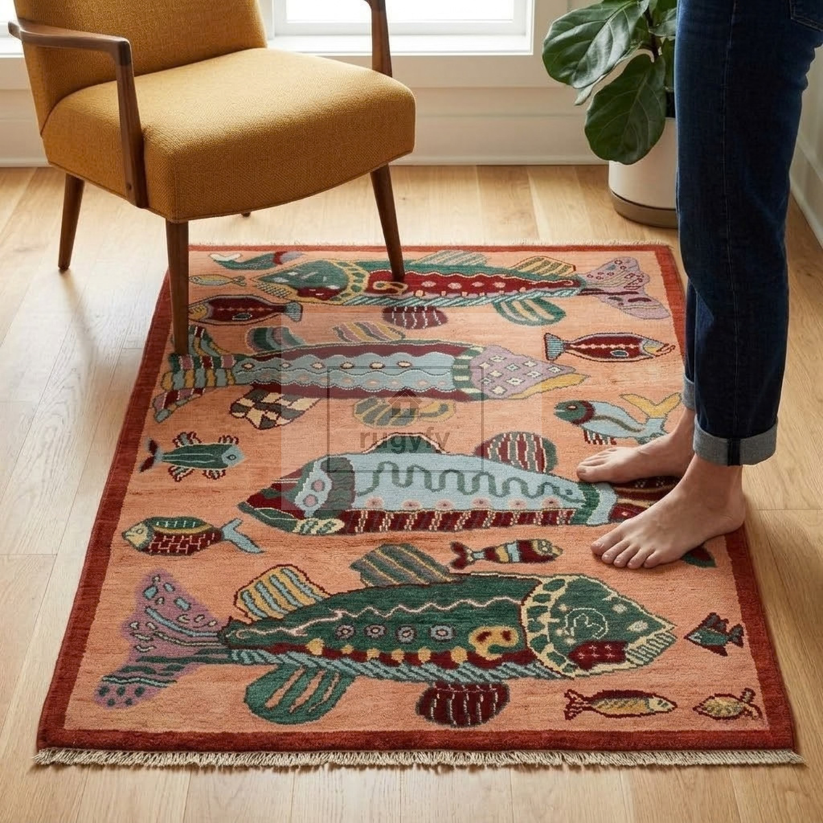 Peach & Rust Red Oushak Wool Rug | 6x9 8x10 ft Hand-Knotted | Bedroom Living Room Area Rug
