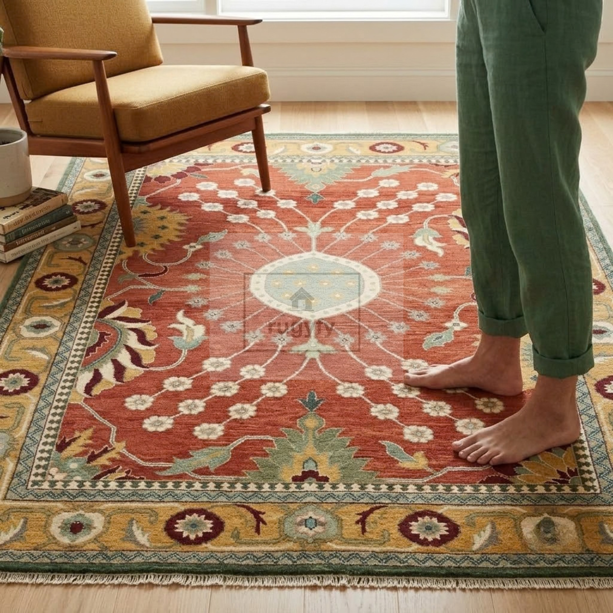 Terracotta & Gold Turkish Oushak Rug | 5x8 8x10 ft Hand-Knotted New Zealand Wool | Living Room Bedroom Rug