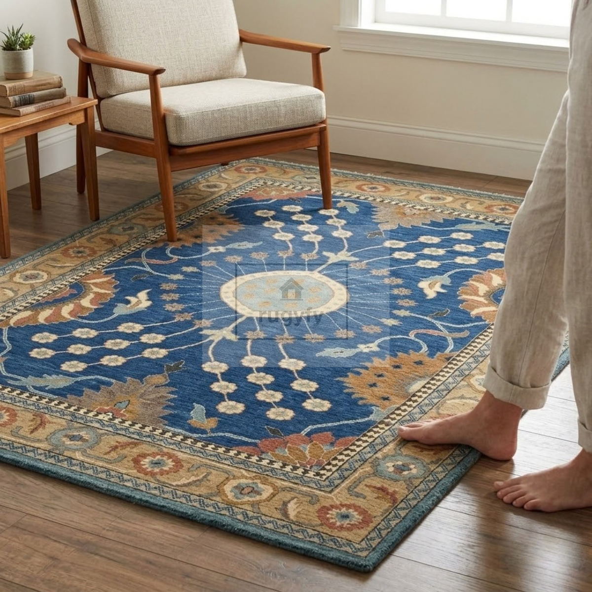 Dark Brown & Multicolor Oushak Wool Rug | 6x9 8x10 ft Hand-Knotted | Bedroom Living Room Area Rug