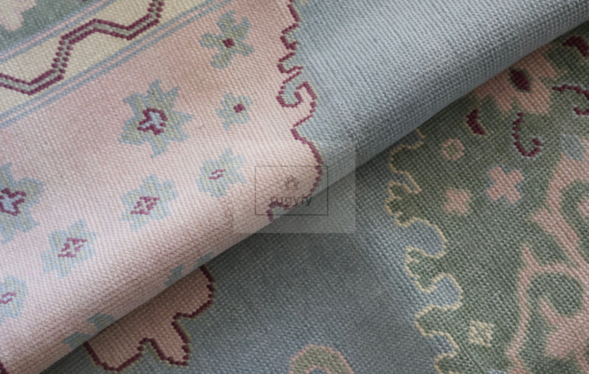 Grey & Mauve Oushak Rug | 9x12 & 10x14 ft | Hand-Knotted Wool Medallion | Living Room & Dining Room