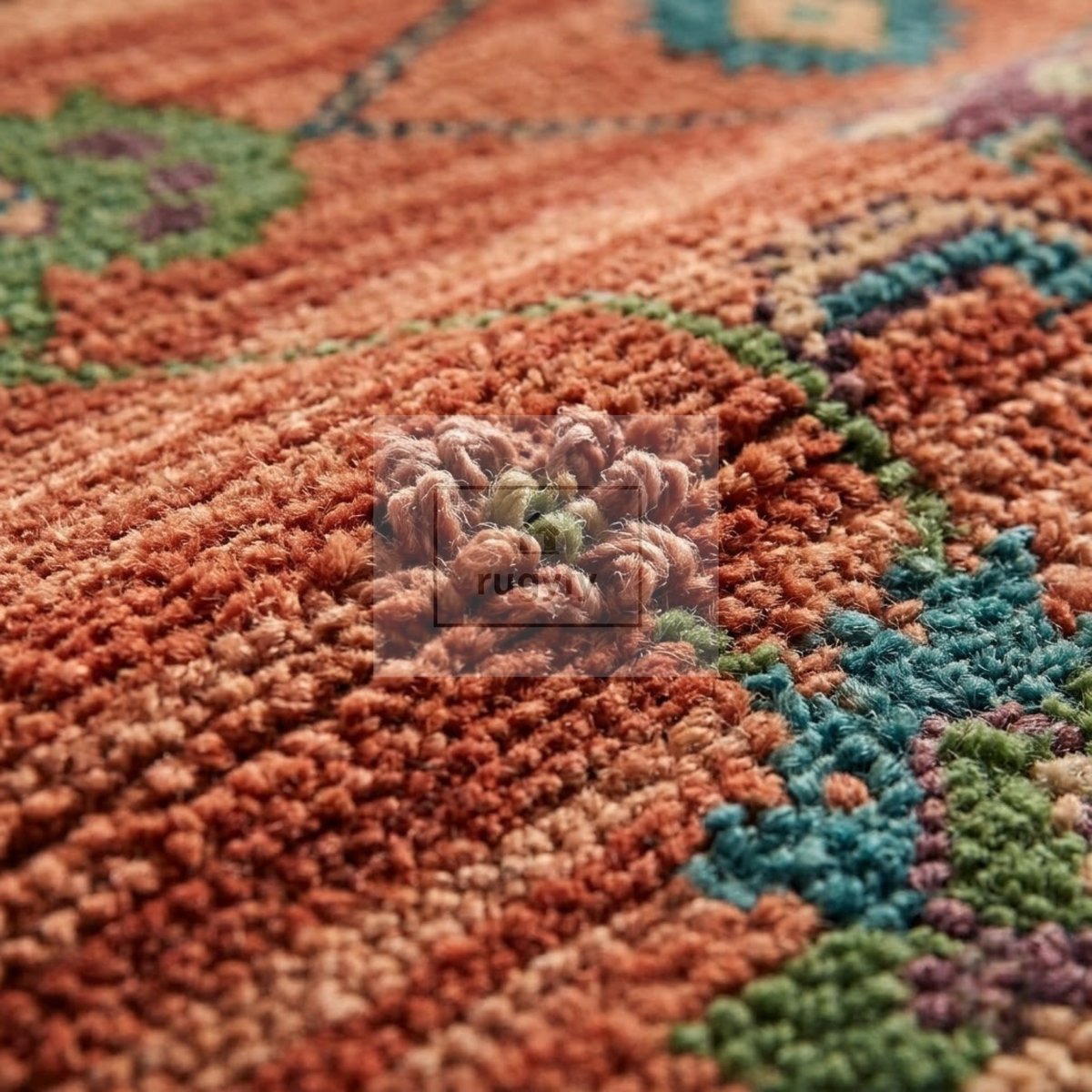 Coral & Navy Blue Sultanabad Oushak Rug | Hand-Knotted Wool 8x10 9x12 | Terracotta Palmette Area Rug