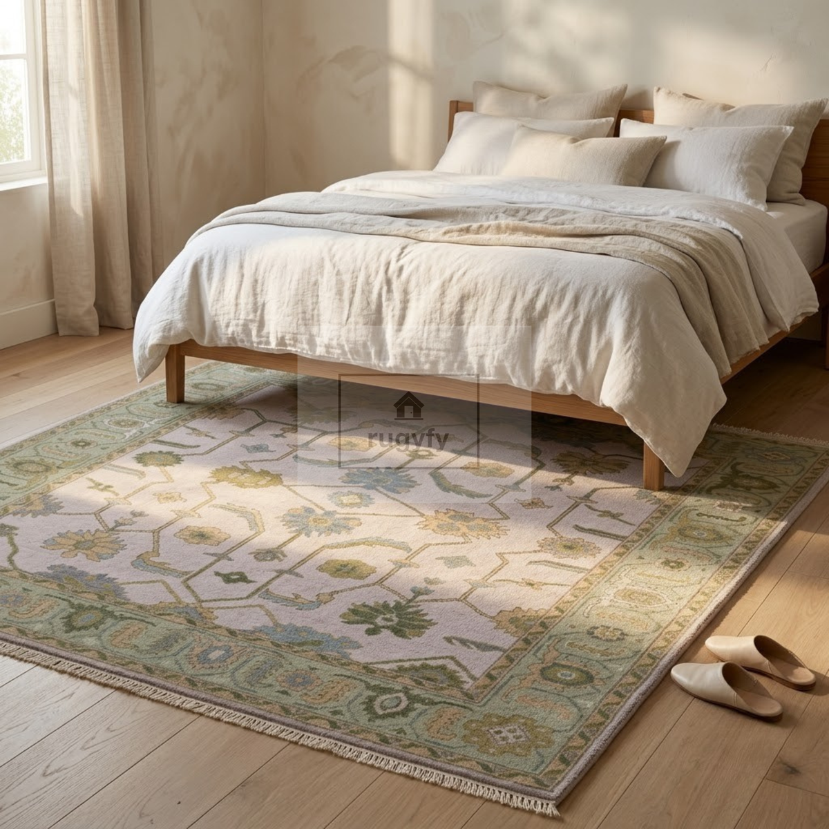 Lavender & Sage Green Sultanabad Oushak Rug | Hand-Knotted Wool 8x10 9x12 | Lilac Pastel Area Rug