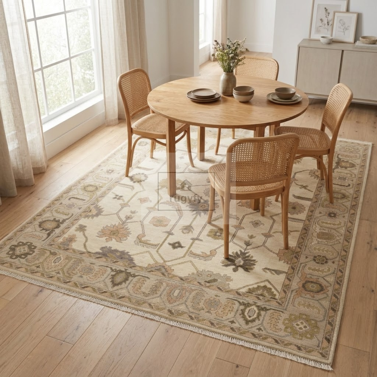 Cream & Soft Taupe Sultanabad Oushak Rug | Hand-Knotted Wool 8x10 9x12 | Muted Neutral Palmette Rug
