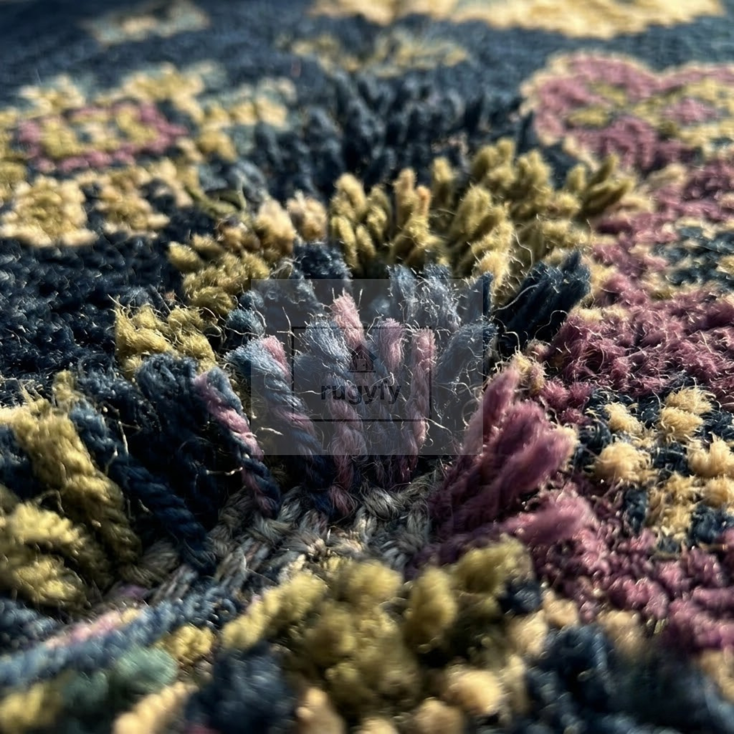 Midnight Navy Oushak Rug | Hand-Knotted Wool Area Rug with Plum, Teal & Antique Gold