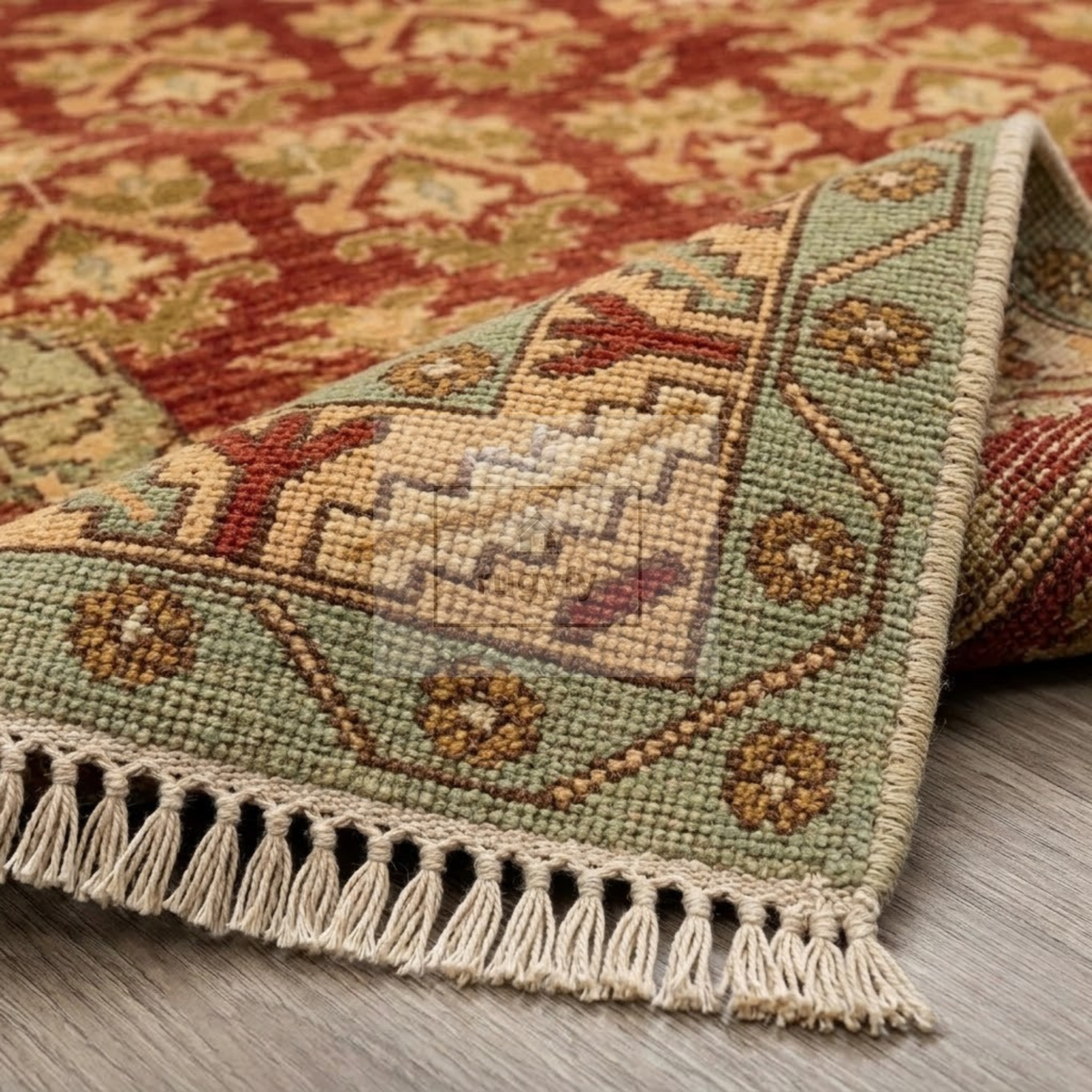 Terracotta Red & Gold Oushak Area Rug | 8x10 9x12 ft Hand-Knotted New Zealand Wool | Burgundy Tribal Turkish Living Room Rug
