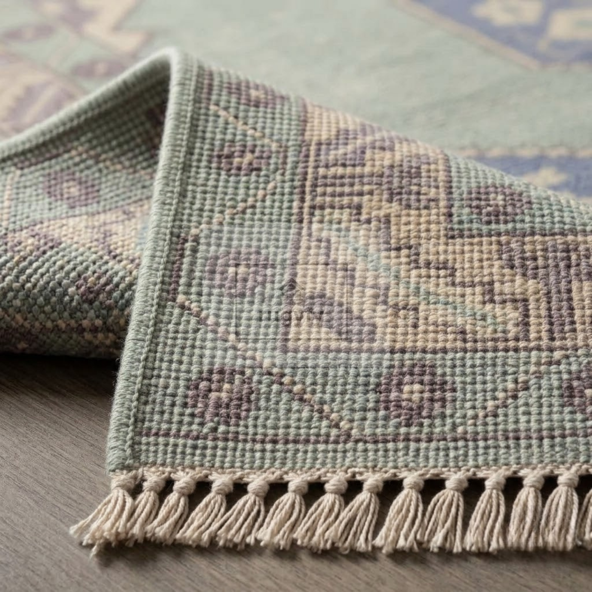Dusty Blue & Ivory Oushak Area Rug | 8x10 9x12 ft Hand-Knotted New Zealand Wool | Periwinkle Floral Turkish Living Room Rug