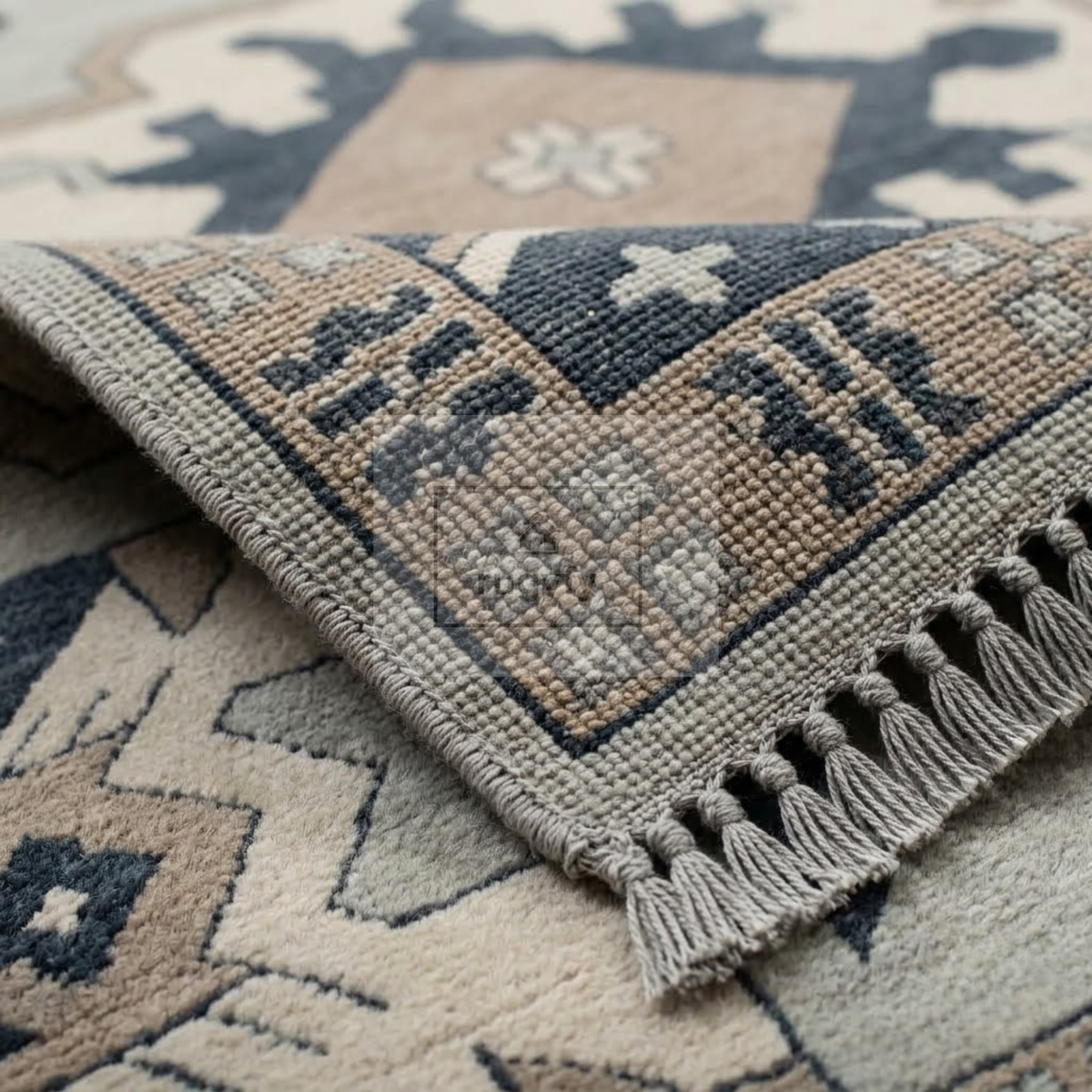 Silver & Charcoal Turkish Oushak Rug | 5x8 8x10 ft Hand-Knotted Wool | Living Room Bedroom Rug